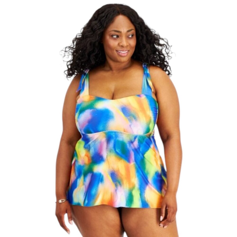 NWT Becca ETC Plus Size Watercolor-Print Tankini Top